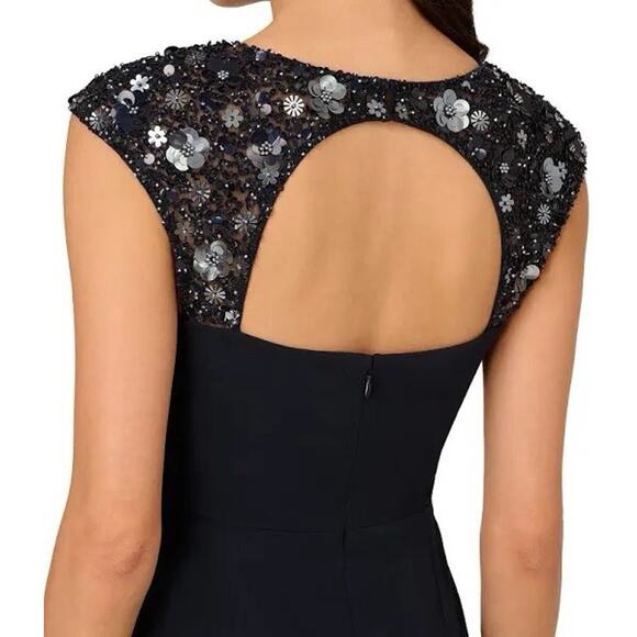 Adrianna Papell Cap-Sleeve Chiffon Navy Mermaid Gown MSRP $249 NWT 2 - Picture 2 of 9